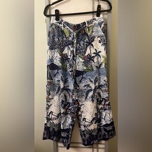 C&C California Palm Tree Print Pants Size 8 Medium Crop Wide Leg Linen Blend